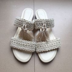 Unworn, Nwob (New/No Box) Cream Joie Sandals In Size 37 1/2. In My Opinion, They Run Slightly Larger, More Like A 8 Us. Unfortunately, They Are Too Big For Me! Upper Has Two Woven Textile Straps That Look Like Woven Macrame. Each Upper Strap Has A Small Double Tassel. Leather Soles. Nicely Padded Inner Soles For Comfort. Perfect Neutral Summer Sandal With Shorts, Skirts And Dresses. Jelly Flats, Raffia Sandals, Square Toe Sandals, Leather Slide Sandals, Suede Lace, White Sandals, Lace Up Sandals, Open Toe Sandals, Nubuck Leather