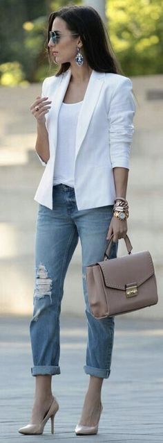 daily elegance Office Outfits Women Monochrome, Blazer Outfits Casual, Blazer Outfits For Women, Nice Outfits, Dream Style