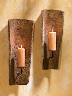 . Rustic Wall Candle Holders, Wood Wall Candle Sconces, Mexican Style Wall Sconces, Vintage Wood Wall Candle Holders, Wooden Wall Candle Holders, Primitive Lighting, Diy Boho Decor, Art Nouveau Antiques, Recycled Glass Bottles