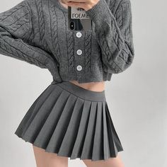 Gray Pleated Mini Skirt For Spring, Gray High Waist Pleated Mini Skirt, Winter Pleated Mini Tennis Skirt, Winter High-waist Pleated Mini Skirt, Trendy Pleated Mini Skirt For Winter, Trendy Mini Pleated Skirt For Winter, Gray Mini Length Pleated Skirt For Spring, Trendy Mini Length Pleated Skirt For Winter, Spring Gray Pleated Mini Skirt