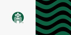 the starbucks logo is shown in green and black wavy waves, as well as an image of a woman's face