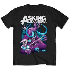 a black t - shirt with an elephant on it's chest and the words asking alexandria