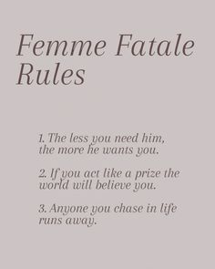 an advertisement for the femme fatal rules