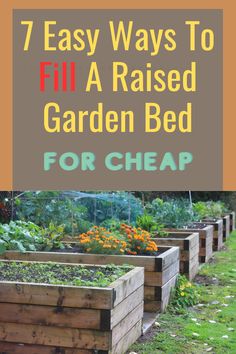 garden beds with text overlay 7 easy ways to fill a raised garden bed for cheap