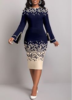 Color:Navy;Size:S;Size:XL;Package Contents:1 X Dress;Occasion:Other;Style:Casual; Church Suits For Women, Navy Long Sleeve Dress, Long Sleeve Navy Dress, Latest Dress For Women, Ankara Dress Styles, Church Suits, Fashion Dresses Online, Stripe Outfits, Stylish Party