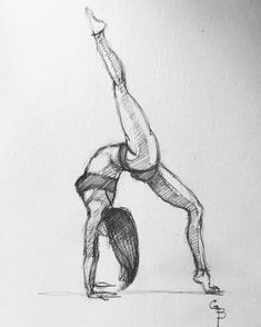 a drawing of a person doing a handstand on one leg and another hand in the other