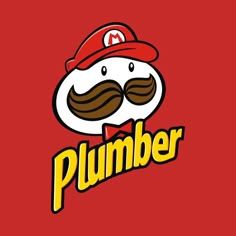 a cartoon character with a mustache on it's face and the word plumber