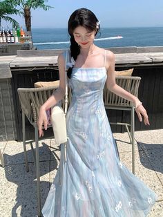 KYLETHOMASW - Summer Elegant Blue Chiffon Midi Dress Women Beach Casual Embroidery Floral One Piece Dress Korean Fashion Evening Party Vintage Suggestion: Choose the size according to your weight. Size XS Weight: 32.5 kg - 37.5 kg Size S Weight: 40 kg - 45 kg Size M Weight: 47.5 kg - 52.5 kg Size L Weight: 55 kg - 60 kg Size Information(Midi Dress) Size XS Bust:76cm Waist:58cm Shoulder:33cm Length:103cm Size S Bust:80cm Waist:62cm Shoulder:34cm Length:104cm Size M Bust:84cm Waist:66cm Shoulder:3 Floral One Piece Dress, Casual Embroidery, Dress Korean, Summer Elegant, Floral One Piece, Chiffon Midi Dress, Embroidery Floral, Women Beach, Korean Dress