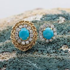 Photo by AURUM on November 16, 2020. Blue Gemstones, Turquoise Earrings, Halo Diamond, Bridal Accessories