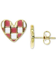 in stock White Macy's Earrings For Gift, White Pierced Heart Earrings For Valentine's Day, Macy's White Heart-shaped Jewelry, Cheap Pink Heart Charm Earrings, Gold Enamel Heart Earrings For Valentine's Day, Cute Pink Heart Print Earrings, Valentine's Day Gold Heart Enamel Earrings, Valentine's Day Heart Charm Enamel Earrings, Gold Enamel Heart-shaped Earrings