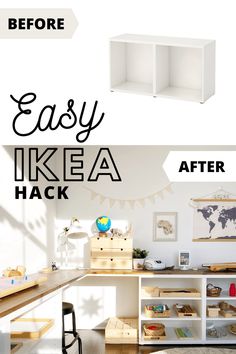 IKEA HACK: Create a Corner Desktop for Kids Using Besta Shelves – Free and Unfettered Trofast Desk Hack Playroom, Kids Craft Station Ikea, Ikea Kids Office, Toddler Desk Ikea, Ikea Playroom Desk Hack, Desk And Toy Storage, Diy Playroom Desk, Ikea Hack Corner Desk, Ikea Dundra Table Hack