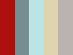 the color palette is red, grey and blue with some white on it's left side