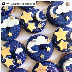 blue donuts decorated with stars, moon and clouds