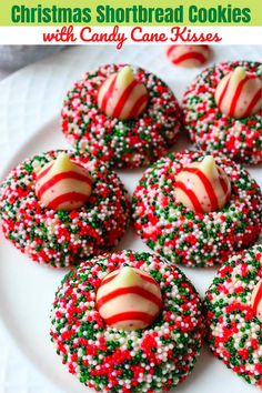 Peppermint Kiss cookies with christmas sprinkles all dressed up for Holidays.