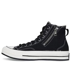 Converse Chuck Taylor All-Star 70s Hi Riri Black 163087C (SNKR/Retro/Skate/Casual/Zipper/Unisex/High Top) Sporty High-top Sneakers With Zipper For Streetwear, High-top Sneakers With Zipper For Streetwear, High-top Sneakers With Zipper Closure For Streetwear, Black Sneakers With Zipper Closure For Streetwear, Black Zipper Closure Sneakers For Streetwear, Converse Black, Converse Chuck Taylor All Star, Chuck Taylor All Star, Converse Chuck