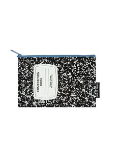 a black and white wallet with a tag on it