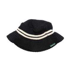 Black Moro Bucket Hat – Afield Out Knit Bucket Hat, Bucket Hat Black, Woven Label, Black Exterior, Stripes Design, One Size Fits All, Bucket Hat, England, Mens Accessories