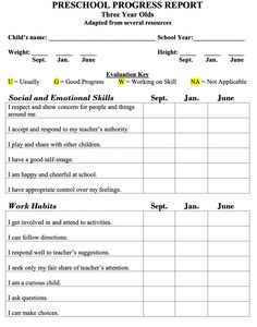 the preschool progress report is shown in this file, and it includes information about each child's activities