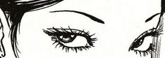 a black and white drawing of a woman's eyes