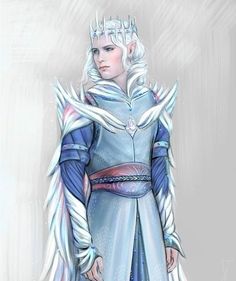 a drawing of a woman dressed in blue and white