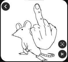 a hand making the peace sign with a mouse on it's thumb and an image of