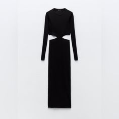 Zara Cut Out Rib Black Dress Ref 0858/808 Zara Black Long Sleeve Midi Dress, Zara Long Sleeve Black Maxi Dress, Black Long Sleeve Bodycon Dress By Zara, Zara Black Long Sleeve Bodycon Dress, Zara Black Long Sleeve Dress, Zara Black, Zara Dresses, Cut Out, Black Dress