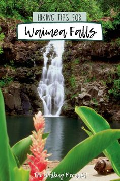 a waterfall with the words hiking tips for waiine falls on it and an image of a