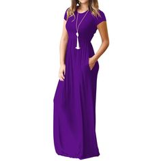 Mengpipi Women's Maxi Dresses Short Sleeve Long Casual Dresses Loose Plain with Pockets, Purple-L(US 12-14) Gender: female.  Age Group: adult. Casual Purple Solid Color Dress, Short Sleeve Non-stretch Maxi Dress, Solid Non-stretch Short Sleeve Maxi Dress, Solid Color Non-stretch Short Sleeve Maxi Dress, Casual Non-stretch Maxi Dress With Short Sleeves, Casual Non-stretch Short Sleeve Maxi Dress, Flowy Short Sleeve Solid Color Maxi Dress, Flowy Short Sleeve Maxi Dress In Solid Color, Short Sleeve Non-stretch Maxi Dress For Fall