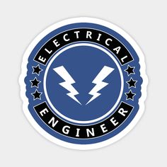 electrical engineer sticker with lightning bolt and stars in the center on a white background