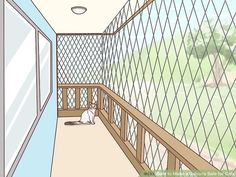 a cat sitting on the porch next to a window