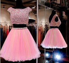 2 pieces Rhinestone homecoming dress, Pink homecoming dress, short homecoming… Pink Homecoming, Pink Homecoming Dress, Prom Ideas, Short Prom, Spring Fling, Pink Beads, Gymnast, Sweet Sixteen