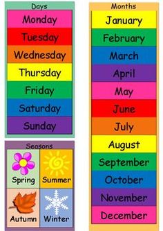 months of the year poster with four different colors