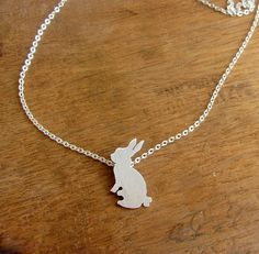 Bunny rabbit sterling silver necklace animal woodland by lunahoo $35.00 Silver Bunny Design Jewelry For Gifts, Silver Bunny Design Jewelry Gift, Silver Jewelry With Bunny Design For Gift, Easter Bunny Design Jewelry Gift, Bunny Necklace, Rabbit Necklaces, Vintage Style Necklace, Woodland Jewelry, Rabbit Lover