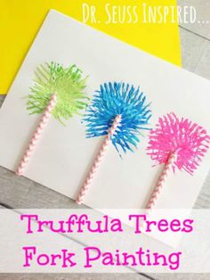 three paper straws with colorful fireworks on them and the words trufula trees for painting