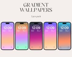 four iphones with different color variations and text that reads, gradient wallpapers