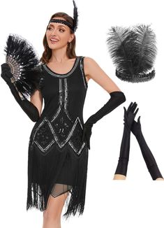 PRICES MAY VARY. Package: Includes 1 * flapper dress and accessories set (headband, and suede gloves) for a complete outfit. Features: Made of scoop neck, soft fringe, lace, beads, sequins, and stretchy fabric for comfortable and elegance wear. Elaborate design: Adorned with intricate embroidery and sequined flowers and rhombic pattern, our flapper dress creates a classic and stylish look. Occasion: Perfect for enhance your 1920s Gatsby themed party, cocktail, latin, tango, rumba, halloween, pro Roaring 20s Costumes, Flapper Dresses 1920s, 20s Accessories, 20s Costume, Great Gatsby Dress, Suede Gloves, Dress And Accessories, Great Gatsby Dresses, Flapper Dresses