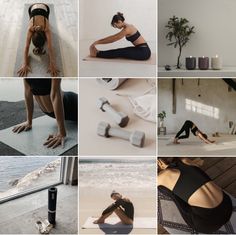 a collage of photos showing different yoga poses and their effects on the body, with one woman doing an exercise