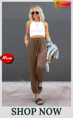 Brown Multi-pockets Drawstring High Waist Joggers Leisure Stretch Pants With Pockets, Brown Loungewear Bottoms With Pockets, Bottoms With Pockets For Leisure In Fall, Fall Bottoms With Pockets For Leisure, Fall Leisure Bottoms With Pockets, Stretch Brown Sweatpants With Pockets, Brown Stretch Sweatpants With Pockets, Casual Brown Pants For Leisure, Casual Brown Leisure Pants