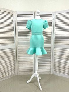 Mint turquoise neoprene scuba dress with ruffle and sleeves/ Interview dress/ Girls beaded dress/ Pageant dress/ Custom pageant outfit This beautiful dress is made out of neoprene/scuba fabric. This material is stretchy and it has a shape. The dress has zipper back. It looks amazing with ruffle and beading. It is easy to care and comfortable to wear. The dress is perfect for every important event and as interview dress. It is absolutely stunning on!  Materials Neoprene  Colors and sizes The dres Interview Dress, Pageant Outfits, Dresses For Kids, Scuba Fabric, Scuba Dress, Pageant Dress, Pageant Dresses, Dress Girls, Beaded Dress