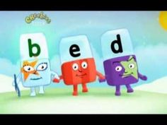 three cartoon characters standing next to each other in front of the letters abc and c