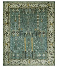 Aqua 8x10 Hand Knotted Blue and Ivory Traditional Persian Vintage Heriz Serapi Wool Rug | TRDCP599810 - The Rug Decor Carpet Weaving, Heriz Rug, Layered Rugs, Heriz Rugs, Big Rugs, Color Aqua, Mosaic Stone, Porcelain Floor Tiles, Stick On Tiles