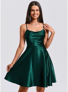 JJ's House Stretch Satin Cowl Fall Spring Summer A-line General Plus Back Zip Sweet & Flow Elegant Skater Dresses Emerald Height:5.8ft（176cm） Bust:32in（82cm）Waist:24in（61cm）Hips:35in（89cm） No Short Green Sleeveless Homecoming Dress. #JJ's House #StretchSatin #Cowl #Fall #Spring #Summer #Aline #General #Plus #BackZip #Sweet&Flow #Elegant #SkaterDresses #Emerald #No #Short #Green #Sleeveless #HomecomingDress Confirmation Dresses For Teens Green, Short Green Dresses Formal, Short Forest Green Dress, Dark Green Dama Dresses, Black Satin Homecoming Dress, Emerald Green Silk Dress Short, Jewel Tone Hoco Dress, Homecoming Green Dresses, Mid Length Homecoming Dresses