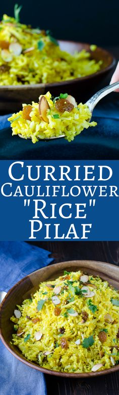 this is an image of curried cauliflower rice pilaf