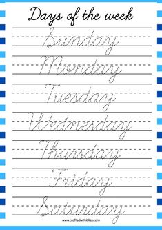 the days of the week handwriting worksheet with blue and white stripes on it