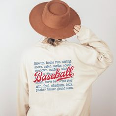 Baseball Sweatshirt for Baseball Mom Custom Baseball Gift Idea Baseball Sweater Custom Baseball Mom Sweatshirt Customized TBall Sweatshirt 𝐏𝐑𝐎𝐃𝐔𝐂𝐓 𝐃𝐄𝐓𝐀𝐈𝐋𝐒 * 50% cotton, 50% polyester * Pre-shrunk, air-jet spun yarn * Crewneck sweatshirt * Unisex sizing (*Please refer to the size chart in listing images to ensure correct fit; size up for a slouchier fit) * Image & text are printed with ink (DTG printing) * Gildan brand 𝐇𝐎𝐖 𝐓𝐎 𝐎�𝐑𝐃𝐄𝐑 * Select your desired sweatshirt color * Baseball Attire, Sweatshirt Customized, Baseball Sweater, Baseball Sweatshirts, Image Text, Personalized Baseballs, Baseball Gifts, Tshirt Ideas, Spirit Wear