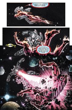 an image of a comic book page with the title in red and black, surrounded by space