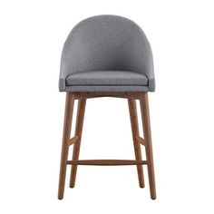 the grey upholstered bar stool with wooden legs