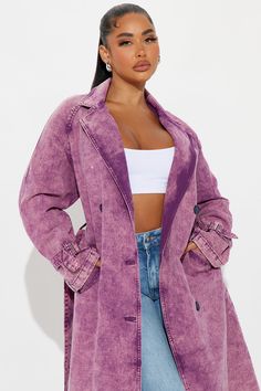 Available In Purple. Trench Lapel Collar Long Sleeve Denim Washed Belted Unlined Disclaimer: Due To The Specialized Wash Process, Each Garment Is Unique. 100% Cotton Imported | No Hard Feelings Washed Denim Trench in Purple size 3X by Fashion Nova Acid Wash Cotton Button-up Outerwear, Relaxed Fit Washed Collared Outerwear, Washed Collared Outerwear With Relaxed Fit, Oversized Washed Outerwear For Fall, Trendy Washed Fall Outerwear, Casual Purple Collared Outerwear, Purple Collared Outerwear For Spring, Trendy Washed Outerwear For Fall, Spring Purple Collared Outerwear