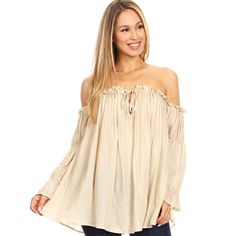 Drawstring Closure Lightweight And Flowy Semi Sheer Blouse. A Beautiful Thin And Guazy Semi Sheer Tunic Length Bohemian Style Off The Shoulder Blouse With Shirred Sleeves For A Ruffle Effect. Slightly Sheer, Lightweight Fabric And Loose Fit Makes It Practical For A Flattering Everyday Flirty Look. Just Ask For Available Sizes: Xs, S, M, L, Xl, 2xl Item # Mm484 Pirate Shirt, Blouse Summer, Off The Shoulder Blouse, Trendy Blouses, Bohemian Look, Shoulder Tops, Layered Tops, Boho Top, Peasant Blouse