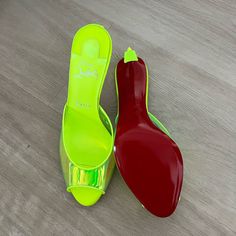 Brand New Size 37.5 Never Worn ***Price Is Firm**** Designer Yellow Open Heel Heels, Luxury Yellow Closed Toe Heels, Designer Yellow Heels With Branded Insole, Designer Yellow Closed Toe Heels, Designer Yellow Heels With Closed Toe, Designer Yellow Heels For Party, Designer Yellow Heels, Christian Louboutin Kate 100, Shoes Louboutin